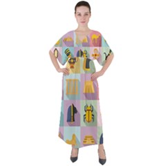 Egypt-icons-set-flat-style V-neck Boho Style Maxi Dress