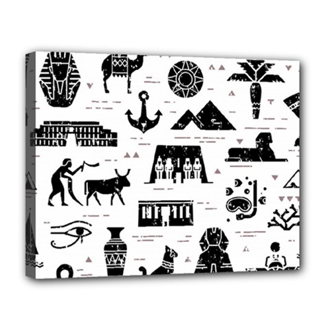 Dark-seamless-pattern-symbols-landmarks-signs-egypt --- Canvas 14  X 11  (stretched)