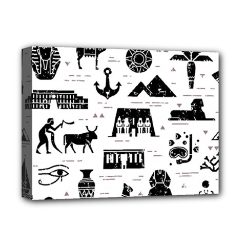 Dark-seamless-pattern-symbols-landmarks-signs-egypt --- Deluxe Canvas 16  X 12  (stretched) 