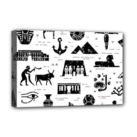 Dark-seamless-pattern-symbols-landmarks-signs-egypt --- Deluxe Canvas 18  X 12  (stretched) by Jancukart