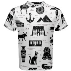 Dark-seamless-pattern-symbols-landmarks-signs-egypt --- Men s Cotton Tee