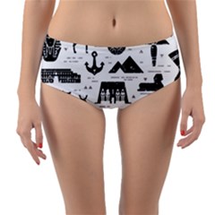 Dark-seamless-pattern-symbols-landmarks-signs-egypt --- Reversible Mid-waist Bikini Bottoms