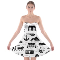 Dark-seamless-pattern-symbols-landmarks-signs-egypt --- Strapless Bra Top Dress