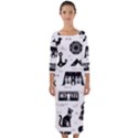 Dark-seamless-pattern-symbols-landmarks-signs-egypt --- Quarter Sleeve Midi Bodycon Dress View1