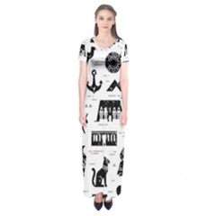 Dark-seamless-pattern-symbols-landmarks-signs-egypt --- Short Sleeve Maxi Dress