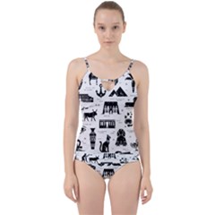 Dark-seamless-pattern-symbols-landmarks-signs-egypt --- Cut Out Top Tankini Set