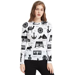 Dark-seamless-pattern-symbols-landmarks-signs-egypt --- Women s Long Sleeve Rash Guard