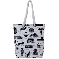 Dark-seamless-pattern-symbols-landmarks-signs-egypt --- Full Print Rope Handle Tote (small) by Jancukart