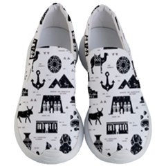 Dark-seamless-pattern-symbols-landmarks-signs-egypt --- Women s Lightweight Slip Ons