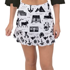 Dark-seamless-pattern-symbols-landmarks-signs-egypt --- Fishtail Mini Chiffon Skirt