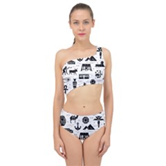 Dark-seamless-pattern-symbols-landmarks-signs-egypt --- Spliced Up Two Piece Swimsuit