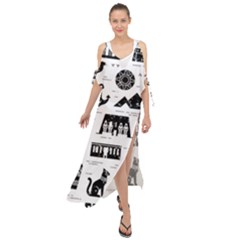 Dark-seamless-pattern-symbols-landmarks-signs-egypt --- Maxi Chiffon Cover Up Dress