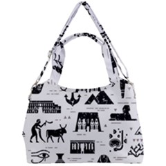 Dark-seamless-pattern-symbols-landmarks-signs-egypt --- Double Compartment Shoulder Bag