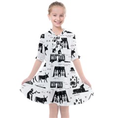 Dark-seamless-pattern-symbols-landmarks-signs-egypt --- Kids  All Frills Chiffon Dress