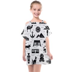 Dark-seamless-pattern-symbols-landmarks-signs-egypt --- Kids  One Piece Chiffon Dress by Jancukart