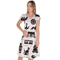 Dark-seamless-pattern-symbols-landmarks-signs-egypt --- Classic Short Sleeve Dress