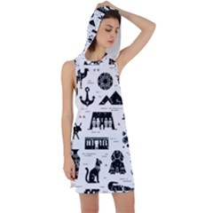 Dark-seamless-pattern-symbols-landmarks-signs-egypt --- Racer Back Hoodie Dress