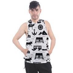 Dark-seamless-pattern-symbols-landmarks-signs-egypt --- Men s Sleeveless Hoodie by Jancukart