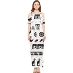 Dark-seamless-pattern-symbols-landmarks-signs-egypt --- Draped Sleeveless Chiffon Jumpsuit