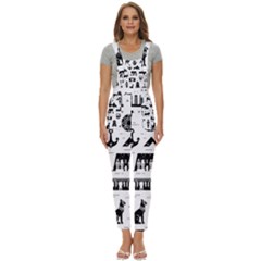 Dark-seamless-pattern-symbols-landmarks-signs-egypt --- Women s Pinafore Overalls Jumpsuit