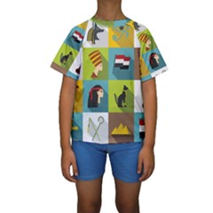 Egypt-travel-items-icons-set-flat-style Kids  Short Sleeve Swimwear