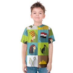 Egypt-travel-items-icons-set-flat-style Kids  Cotton Tee