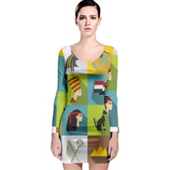 Egypt-travel-items-icons-set-flat-style Long Sleeve Bodycon Dress