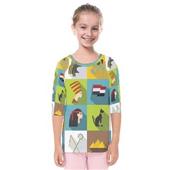 Egypt-travel-items-icons-set-flat-style Kids  Quarter Sleeve Raglan Tee