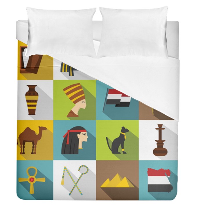 Egypt-travel-items-icons-set-flat-style Duvet Cover (Queen Size)