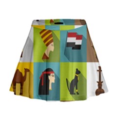 Egypt-travel-items-icons-set-flat-style Mini Flare Skirt by Jancukart