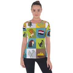 Egypt-travel-items-icons-set-flat-style Shoulder Cut Out Short Sleeve Top