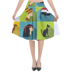 Egypt-travel-items-icons-set-flat-style Flared Midi Skirt