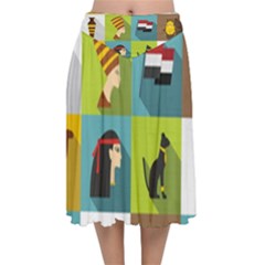 Egypt-travel-items-icons-set-flat-style Velvet Flared Midi Skirt