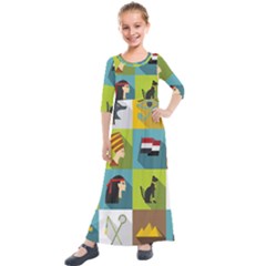 Egypt-travel-items-icons-set-flat-style Kids  Quarter Sleeve Maxi Dress by Jancukart