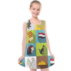 Egypt-travel-items-icons-set-flat-style Kids  Cross Back Dress