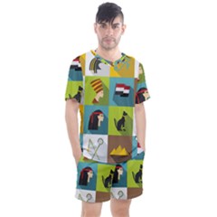 Egypt-travel-items-icons-set-flat-style Men s Mesh Tee And Shorts Set