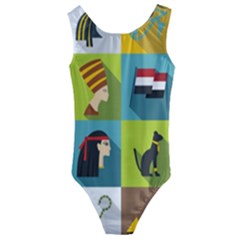 Egypt-travel-items-icons-set-flat-style Kids  Cut-out Back One Piece Swimsuit