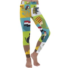 Egypt-travel-items-icons-set-flat-style Kids  Lightweight Velour Classic Yoga Leggings