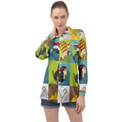 Egypt-travel-items-icons-set-flat-style Long Sleeve Satin Shirt