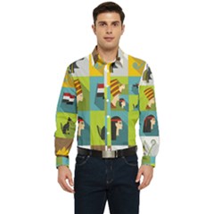 Egypt-travel-items-icons-set-flat-style Men s Long Sleeve Pocket Shirt 