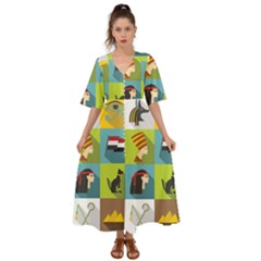 Egypt-travel-items-icons-set-flat-style Kimono Sleeve Boho Dress