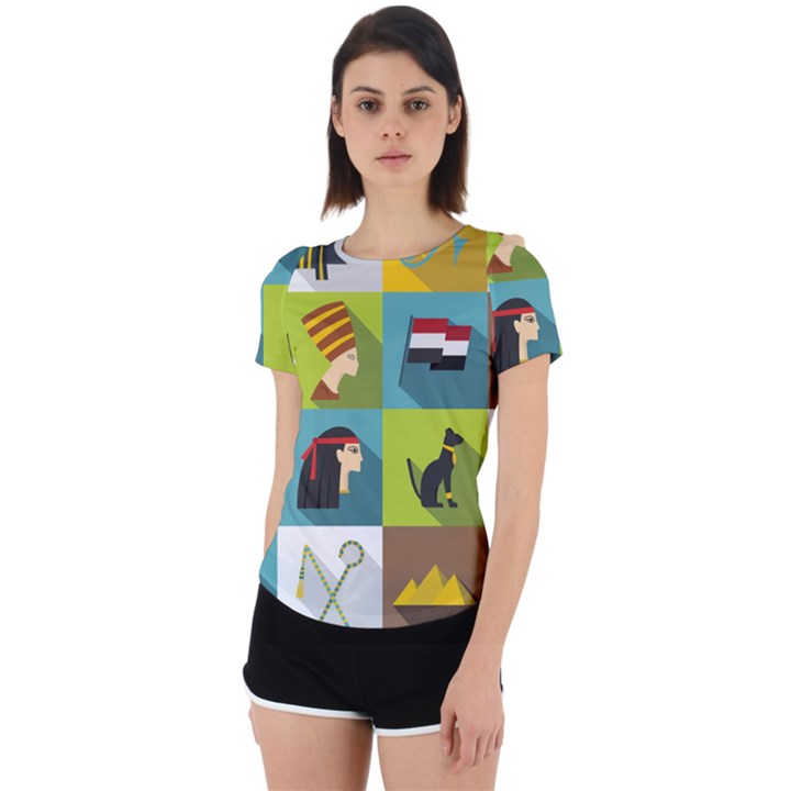 Egypt-travel-items-icons-set-flat-style Back Cut Out Sport Tee