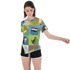 Egypt-travel-items-icons-set-flat-style Asymmetrical Short Sleeve Sports Tee