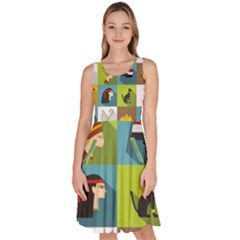 Egypt-travel-items-icons-set-flat-style Knee Length Skater Dress With Pockets