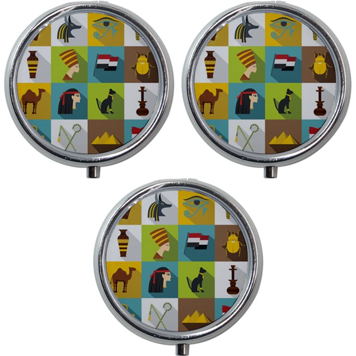 Egypt-travel-items-icons-set-flat-style Mini Round Pill Box (Pack of 3)