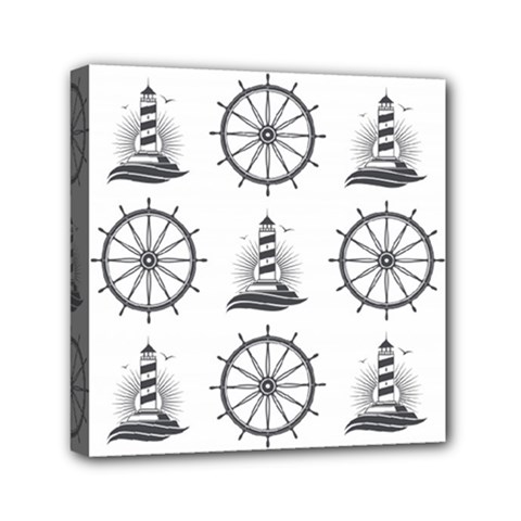 Marine-nautical-seamless-pattern-with-vintage-lighthouse-wheel Mini Canvas 6  X 6  (stretched) by Jancukart