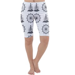 Marine-nautical-seamless-pattern-with-vintage-lighthouse-wheel Cropped Leggings 