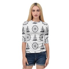 Marine-nautical-seamless-pattern-with-vintage-lighthouse-wheel Quarter Sleeve Raglan Tee