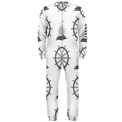 Marine-nautical-seamless-pattern-with-vintage-lighthouse-wheel Onepiece Jumpsuit (men)