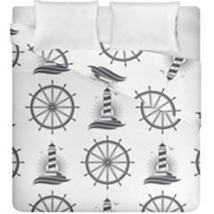 Marine-nautical-seamless-pattern-with-vintage-lighthouse-wheel Duvet Cover Double Side (king Size)